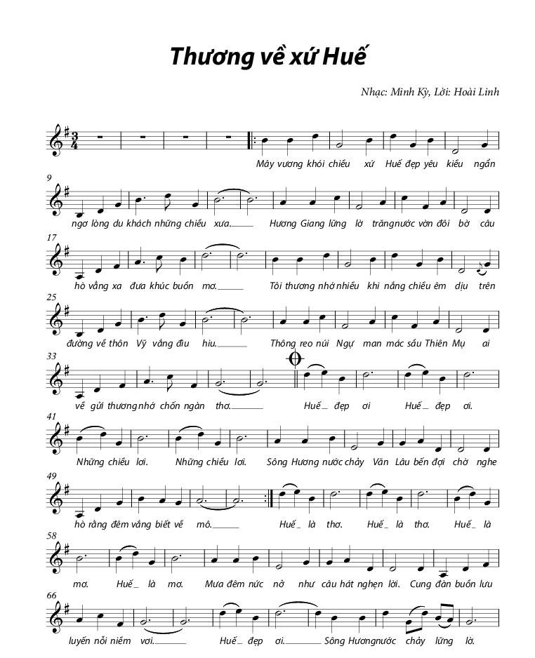 Sheet nhạc Thương Về Xứ Huế